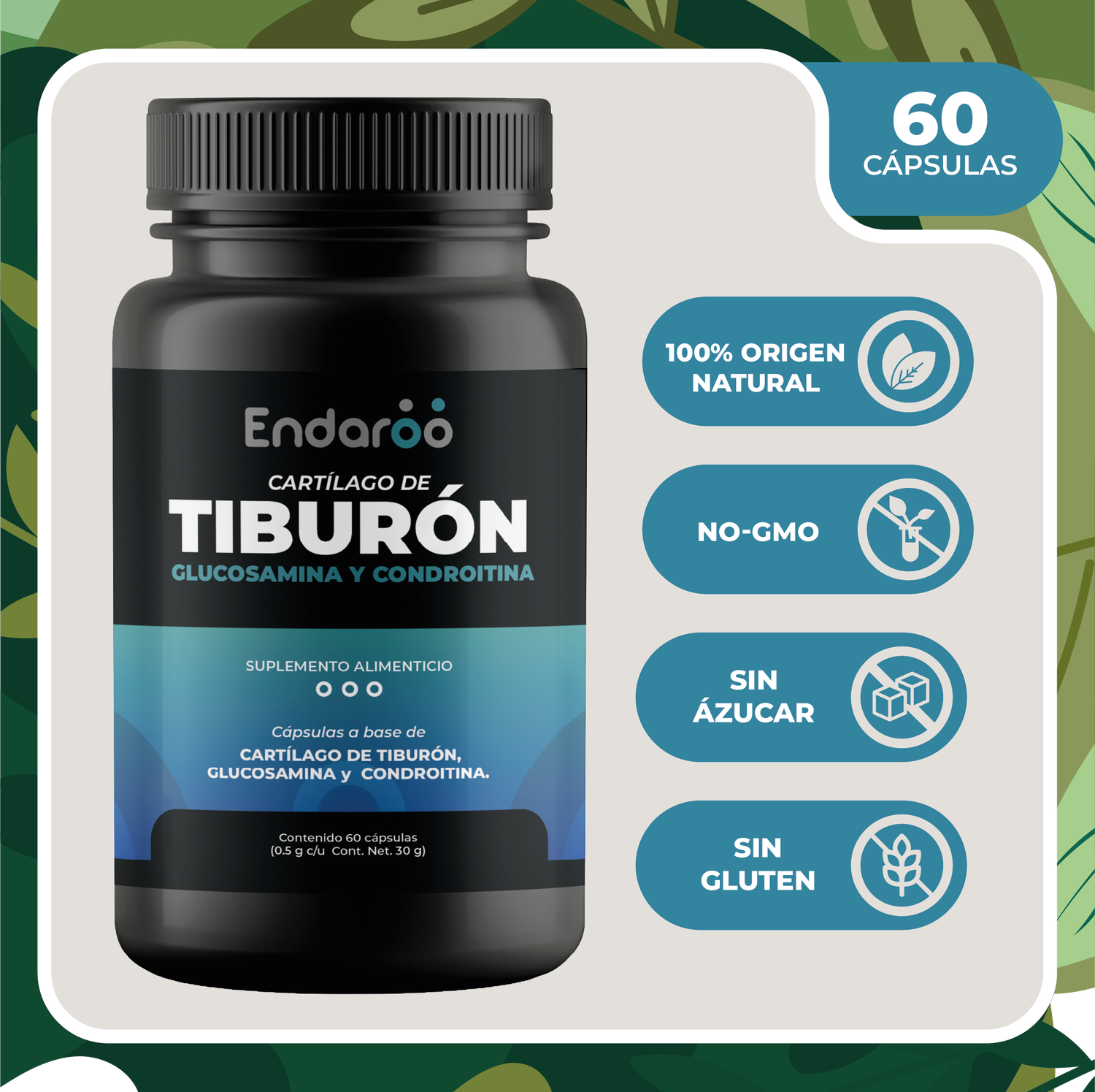 Cartílago de Tiburón con Condroitina y Glucosamina | 60 Cápsulas