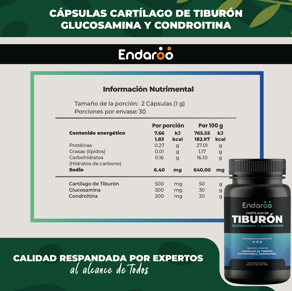 Cartílago de Tiburón con Condroitina y Glucosamina | 60 Cápsulas