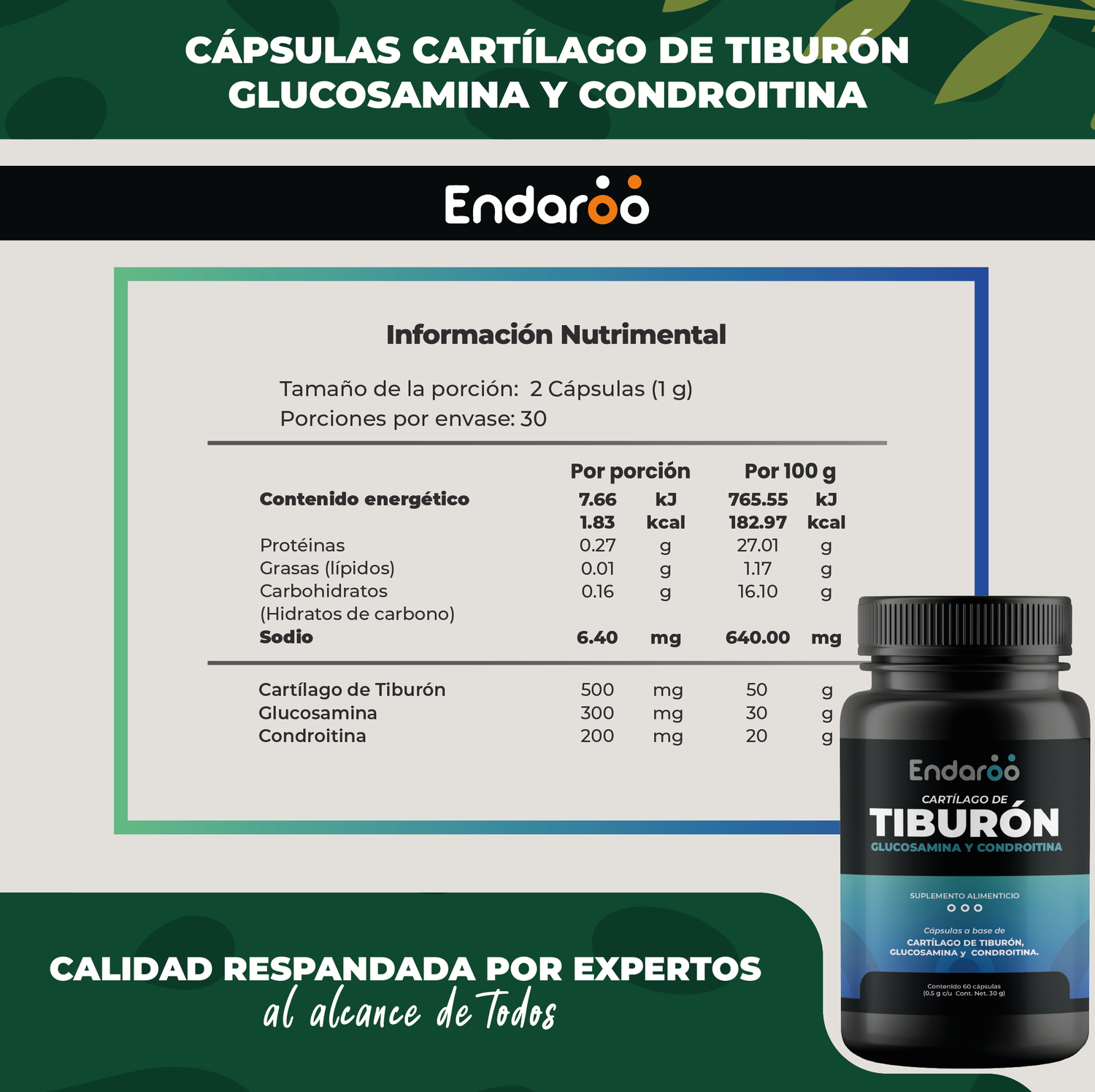 Cartílago de Tiburón con Condroitina y Glucosamina | 60 Cápsulas